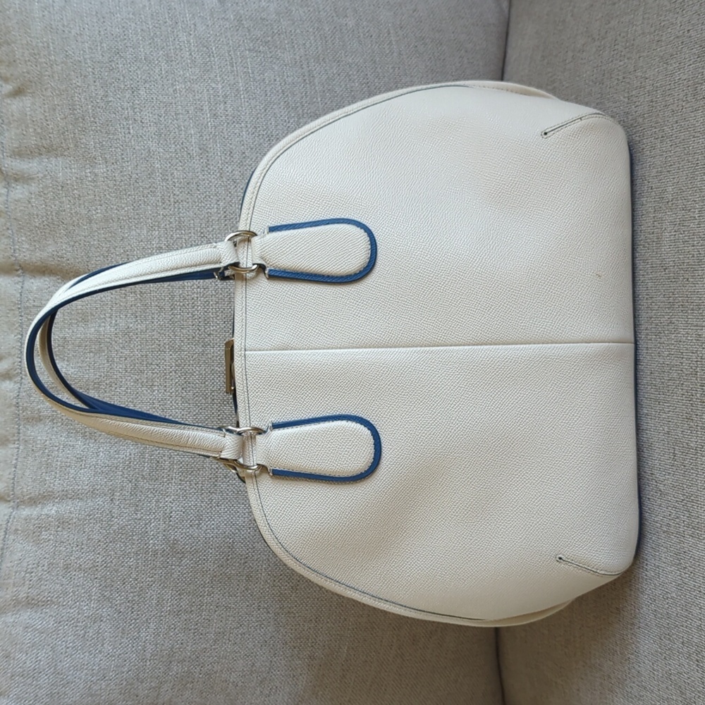 Coach Large Leather Satchel White and Blue Doctor Bag Style Rare - Picture 3 of 6